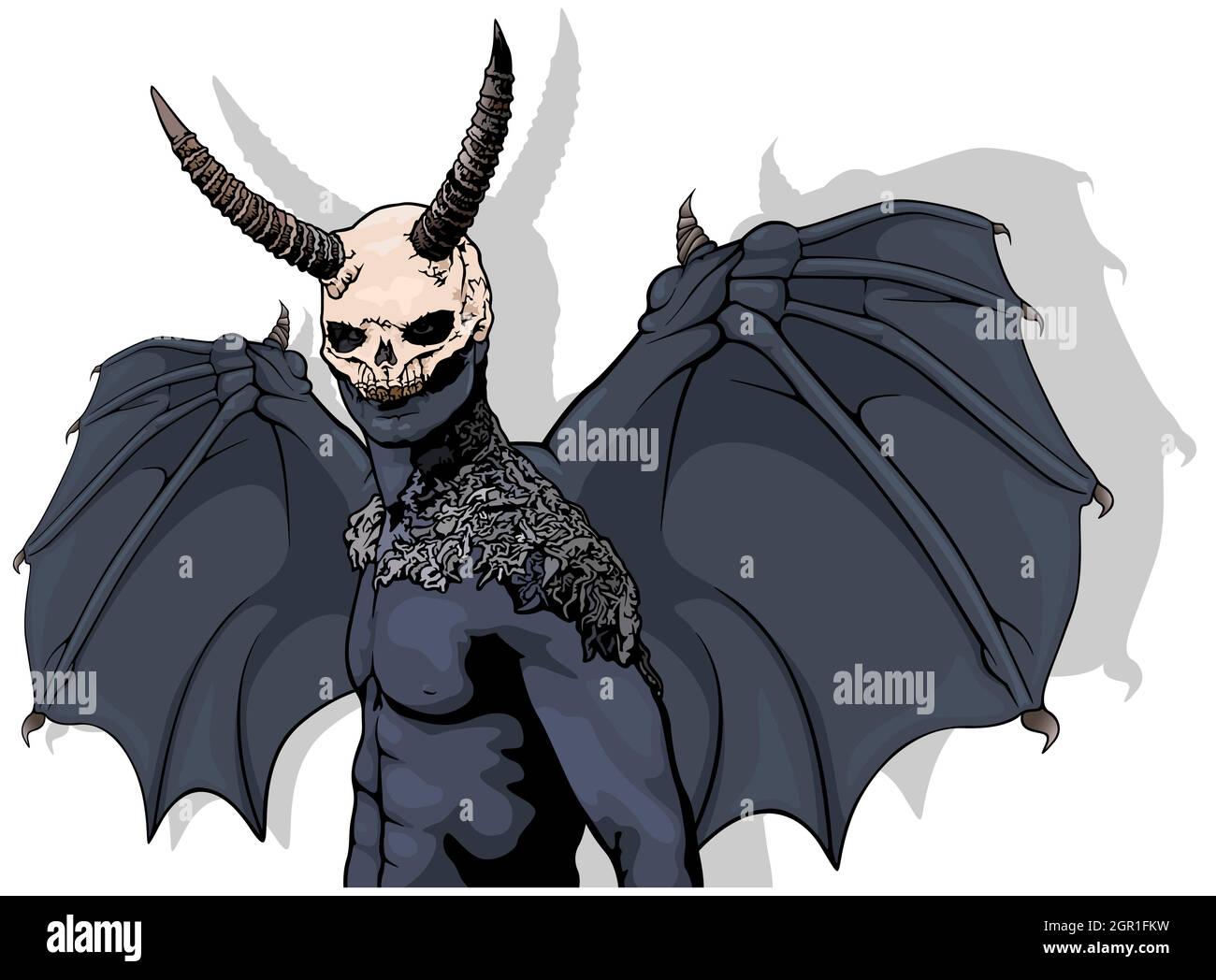 Dark Horned Demon with Wings Stock Vector
