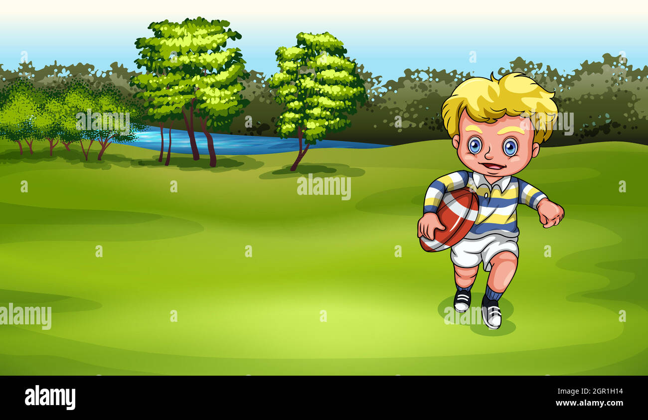 A young boy playing rugby Stock Vector