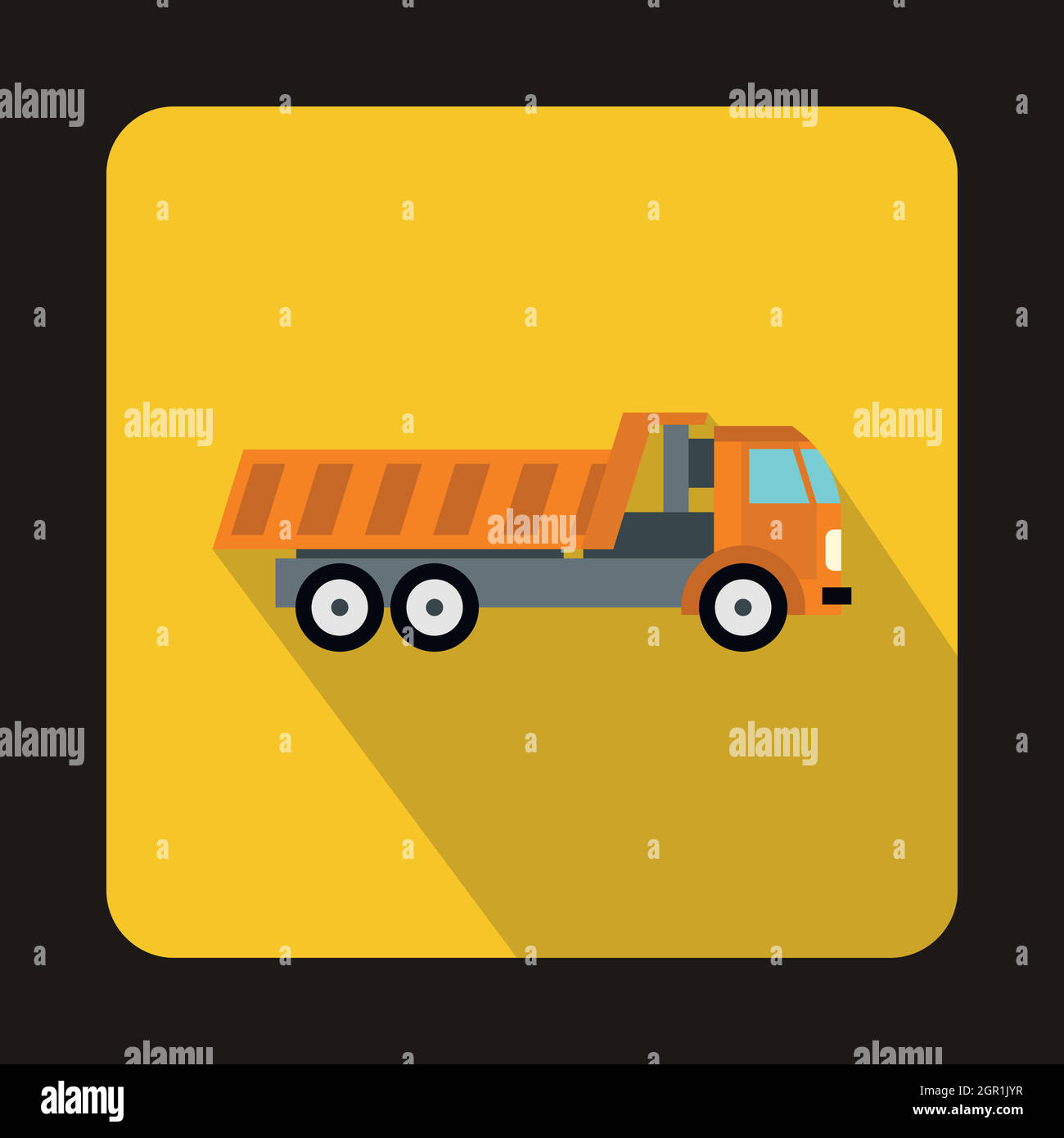 Orange dump truck icon, flat style Stock Vector