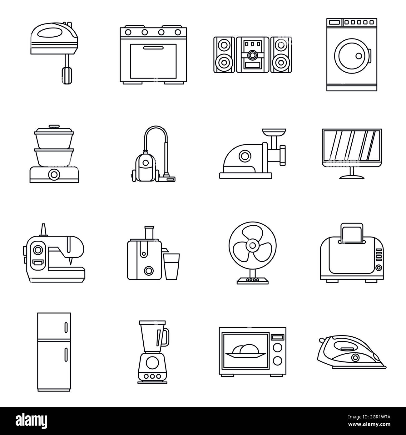 Household appliances icons set, outline style Stock Vector Image & Art ...