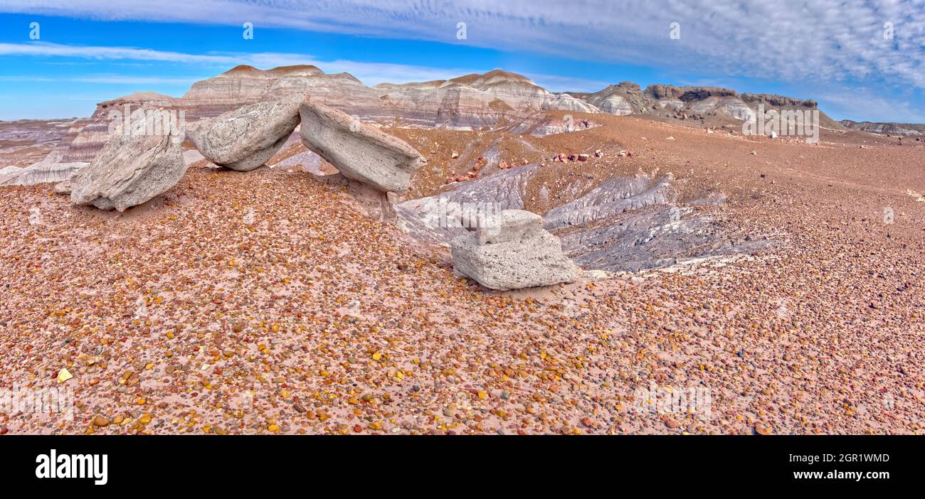 The crumbled remains of an old Hoodoo that fell down long ago in the Petrified Forest National Park. Stock Photo