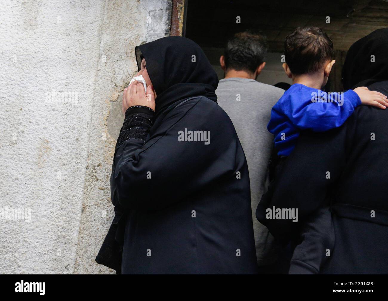 Gaza, Palestine. 30th Sep, 2021. A relative mourning during the funeral of Palestinian Muhammad Abu Ammar, who was shot dead by Israeli soldiers at the border fence between Israel and Gaza, according to the Ministry of Health. Credit: SOPA Images Limited/Alamy Live News Stock Photo