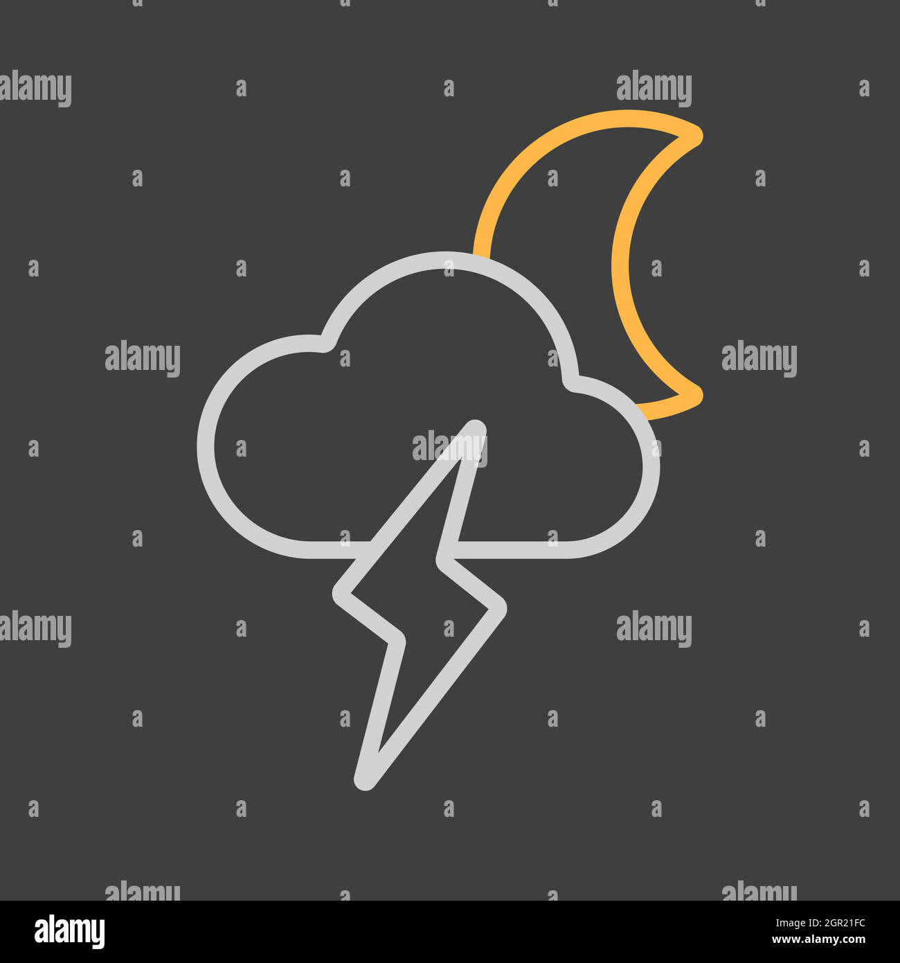 Moon cloud with lightning vector flat icon on dark background Stock Vector