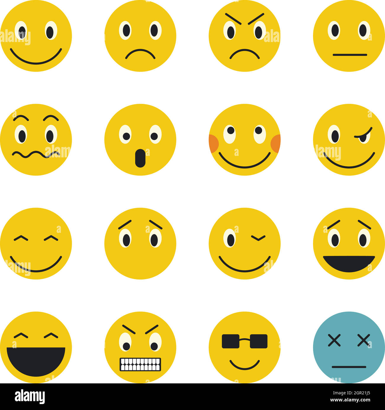 Emoticon icons set, flat style Stock Vector
