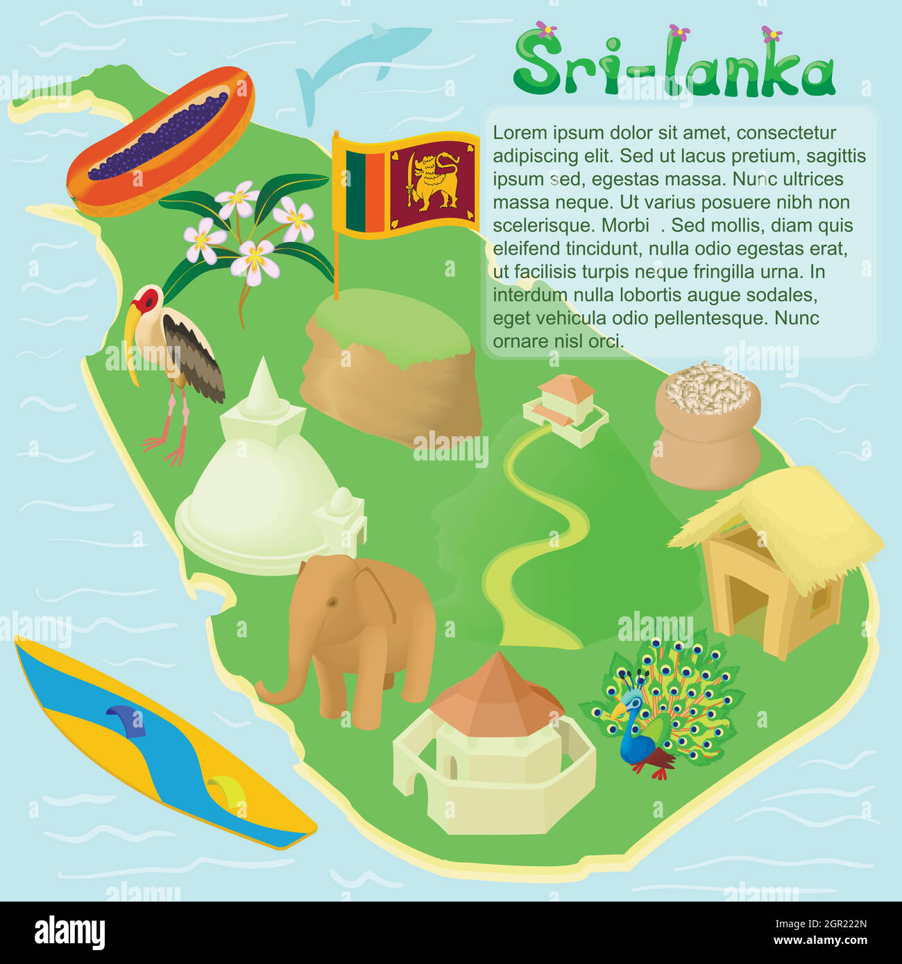 Sri lanka map, cartoon style Stock Vector
