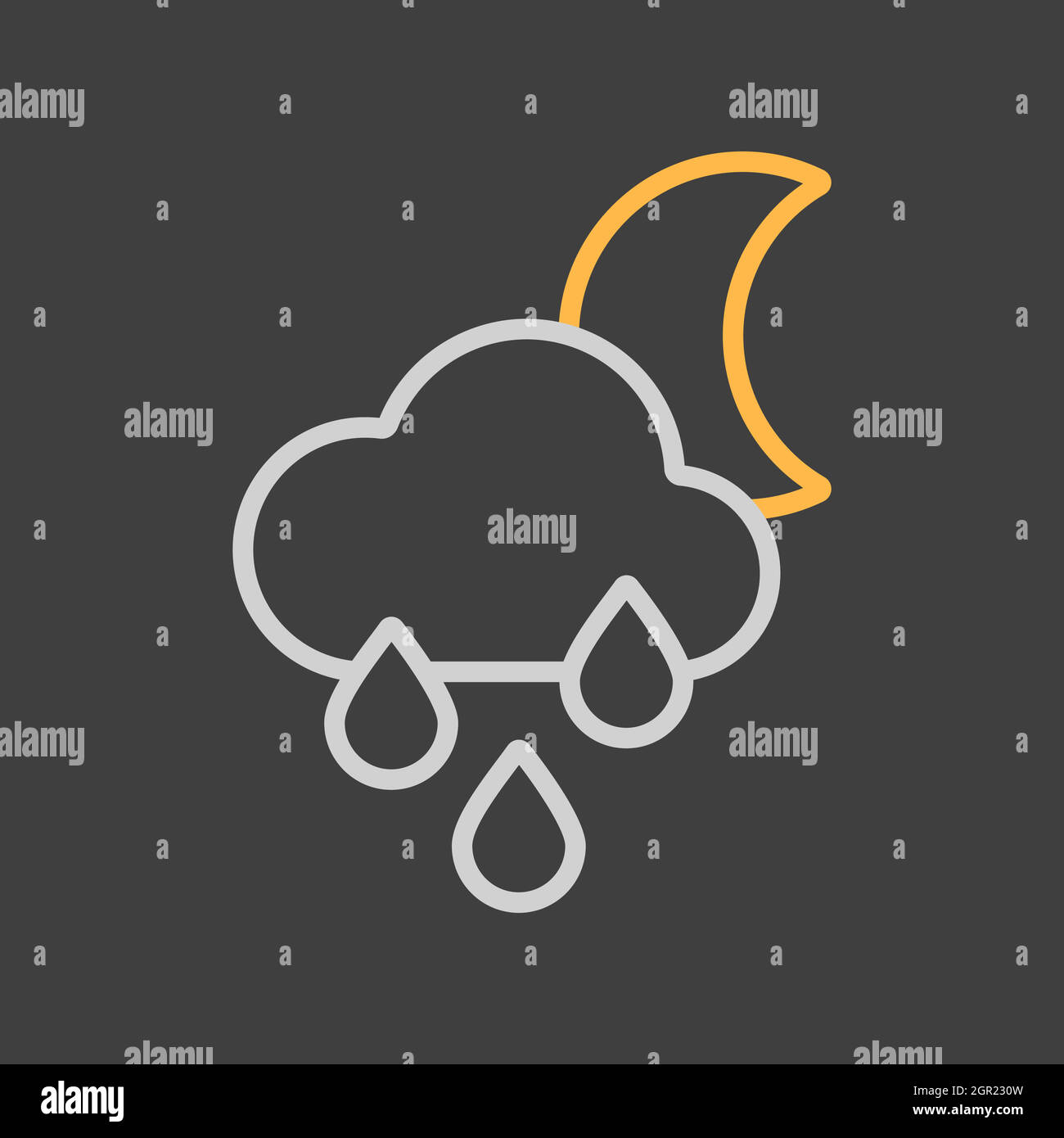 Raincloud with raindrops moon vector flat icon on dark background Stock Vector