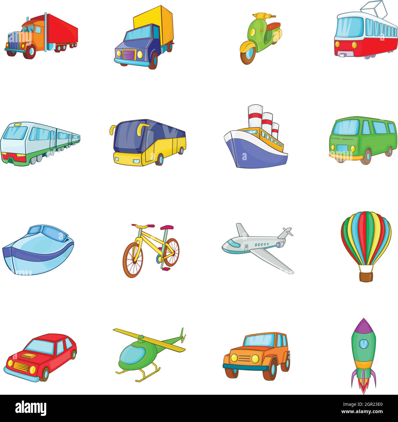 Transport icons set, cartoon style Stock Vector