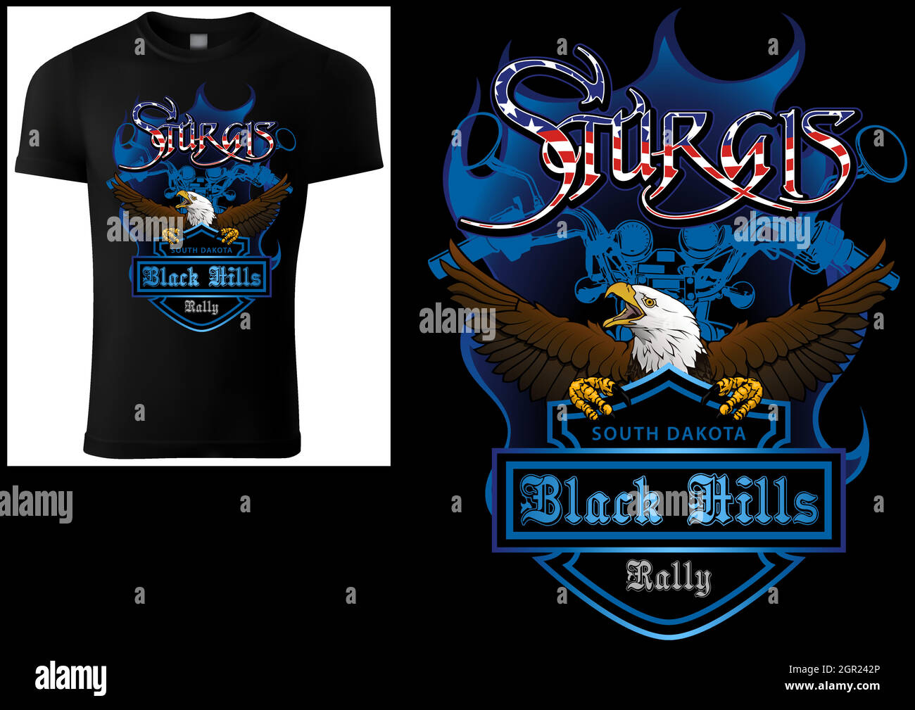 T-shirt Design Sturgis with Bald Eagle Stock Vector