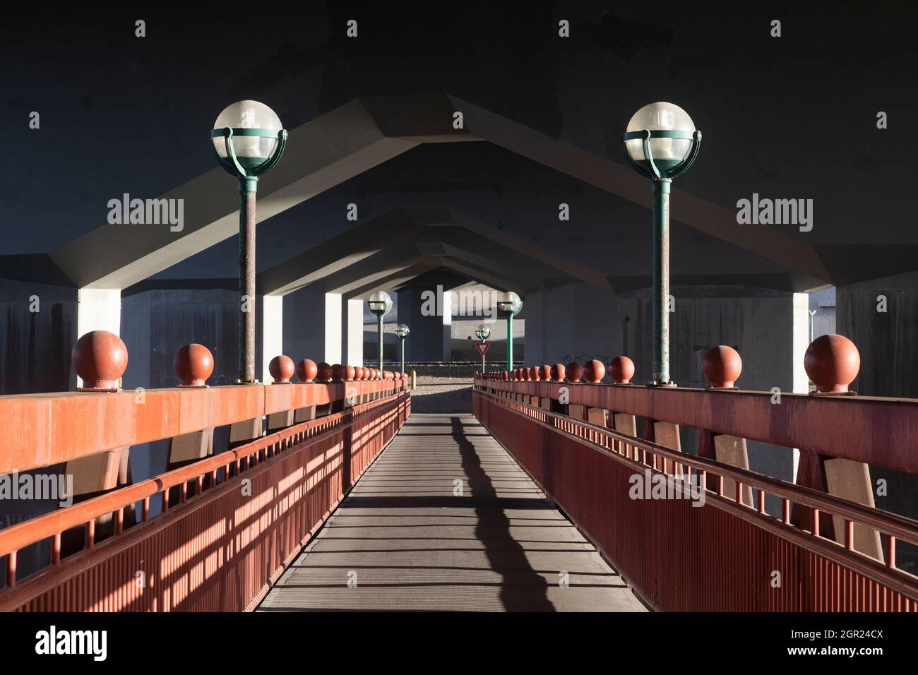 Pedestrian walkway underneath Crowchild Trail Bridge Stock Photo