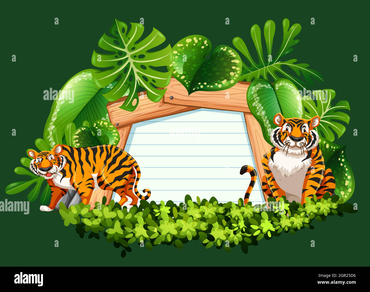 Frame template with wild tigers Stock Vector