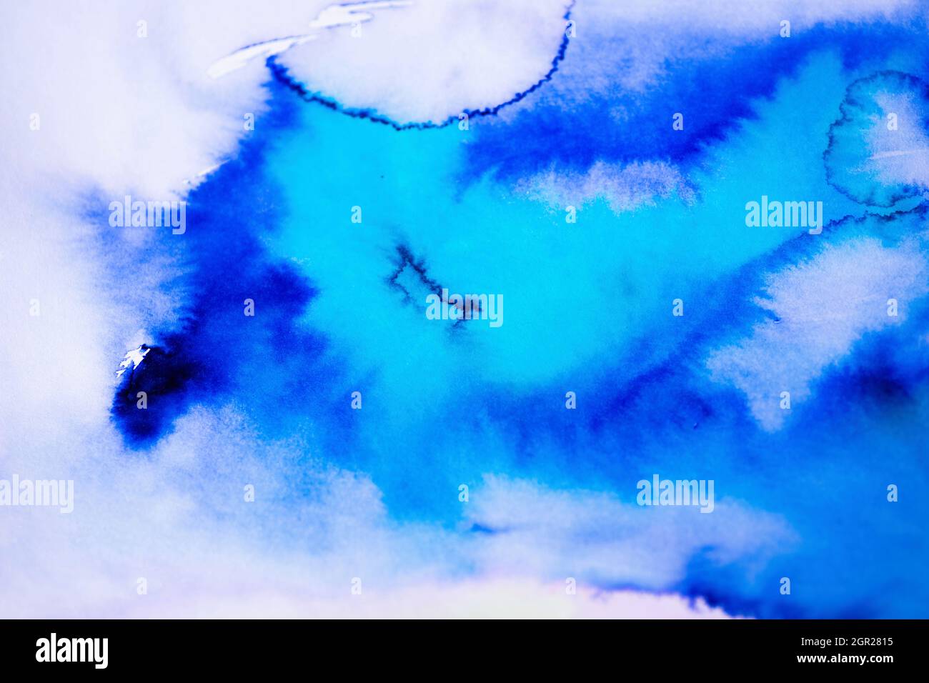 Blue spots, abstract watercolor hand painted background, aniline color, aquarelle. Stock Photo