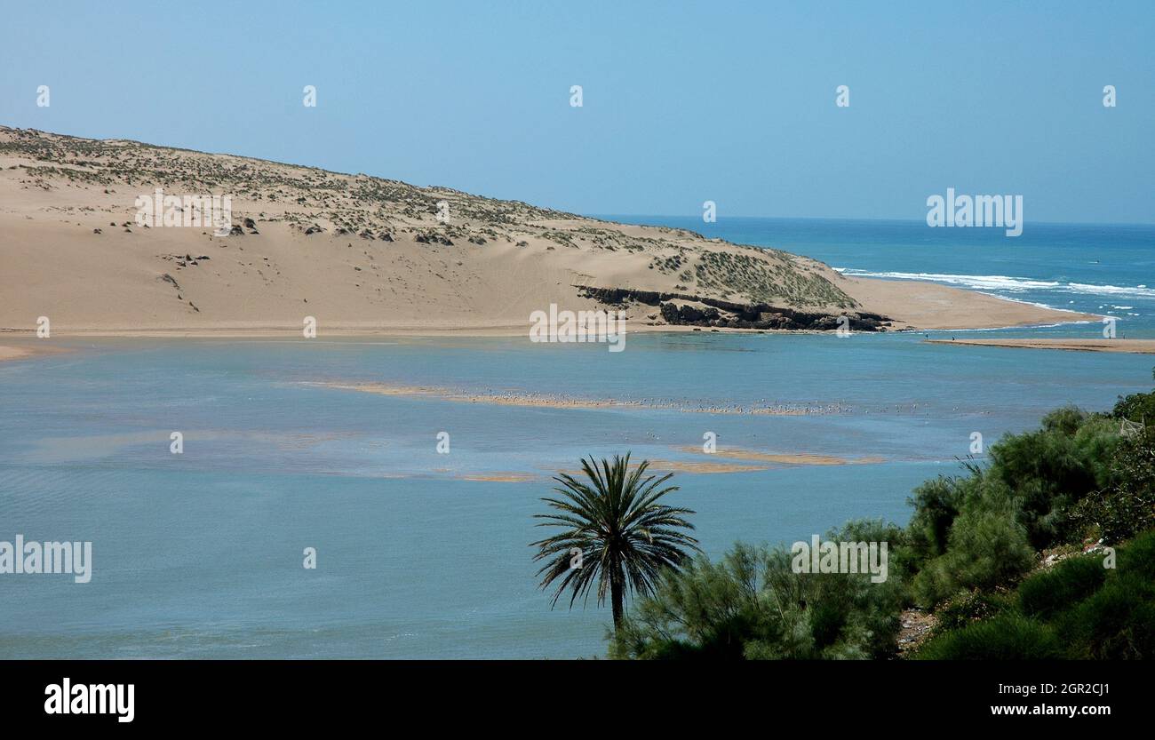 The blue lagoon of Moulay Bousselham in Morocco Stock Photo