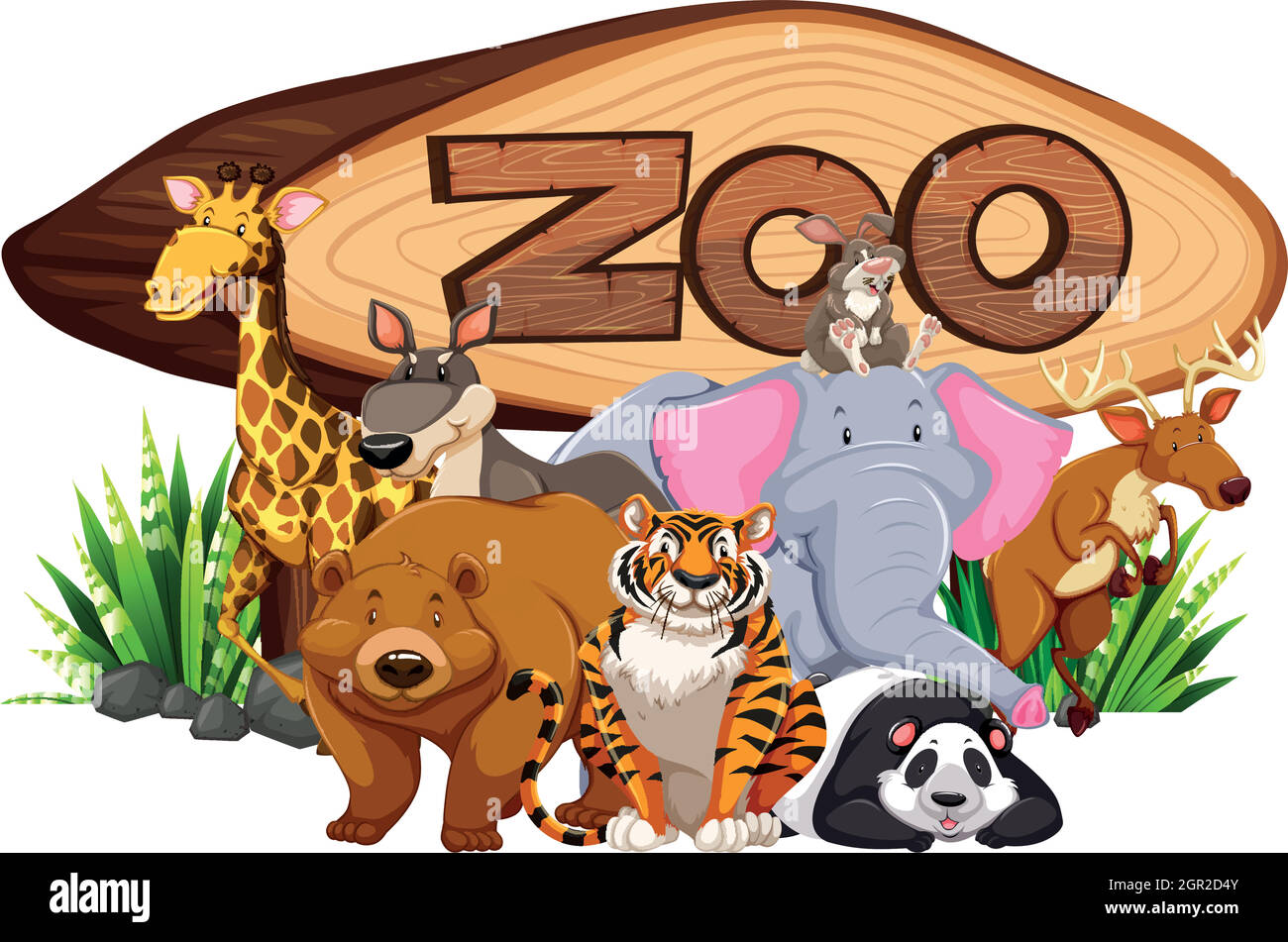 Wild animals by the zoo sign Stock Vector
