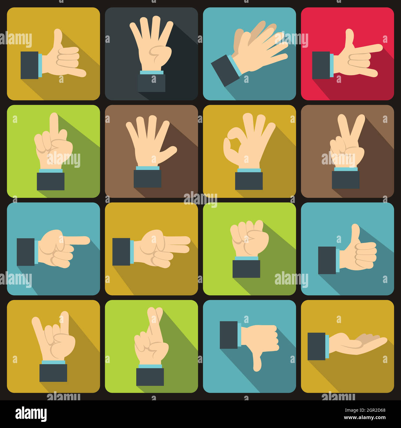 Hand gesture icons set, flat ctyle Stock Vector