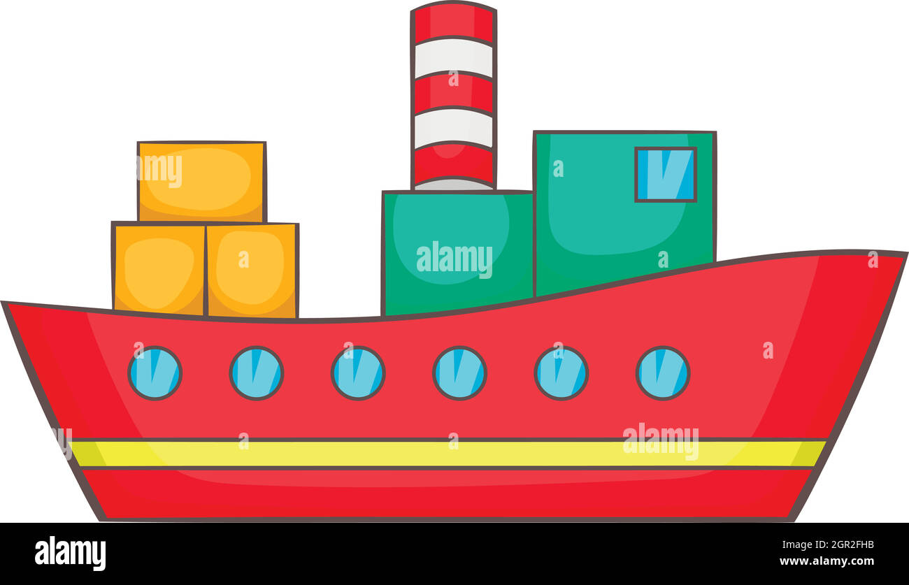 Red cargo ship icon, cartoon style Stock Vector