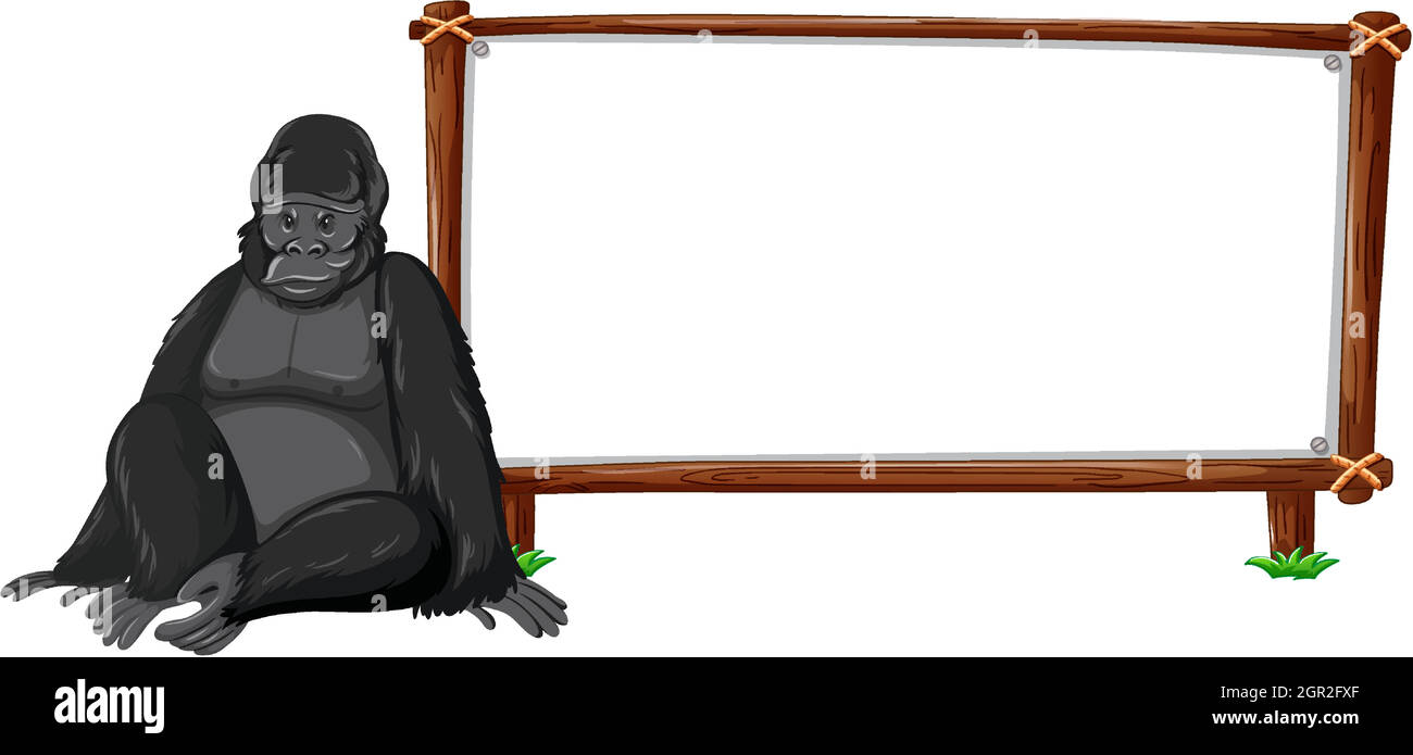 Gorilla with wooden frame horizontal isolated on white background Stock Vector