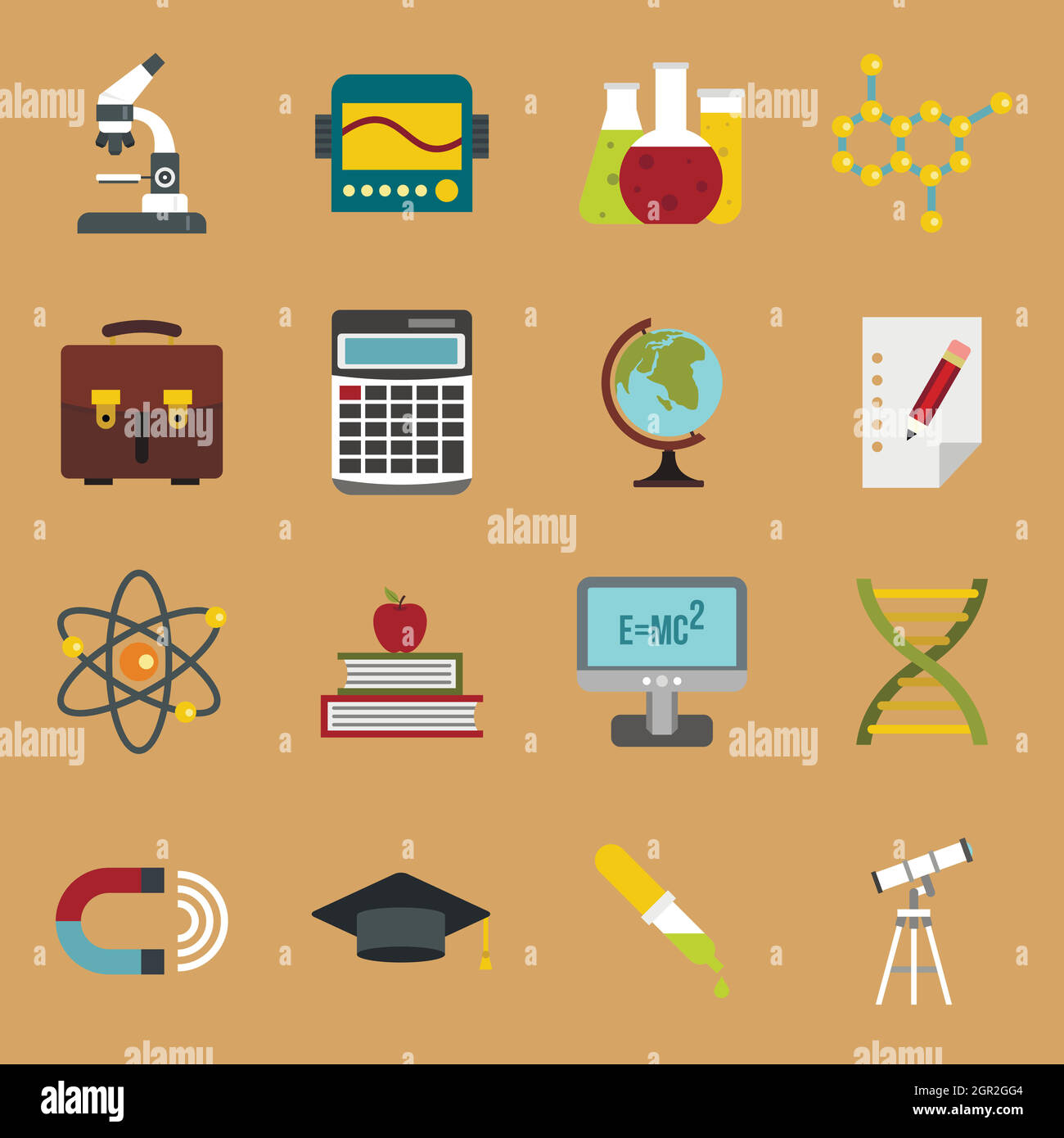 Education icons set, flat style Stock Vector
