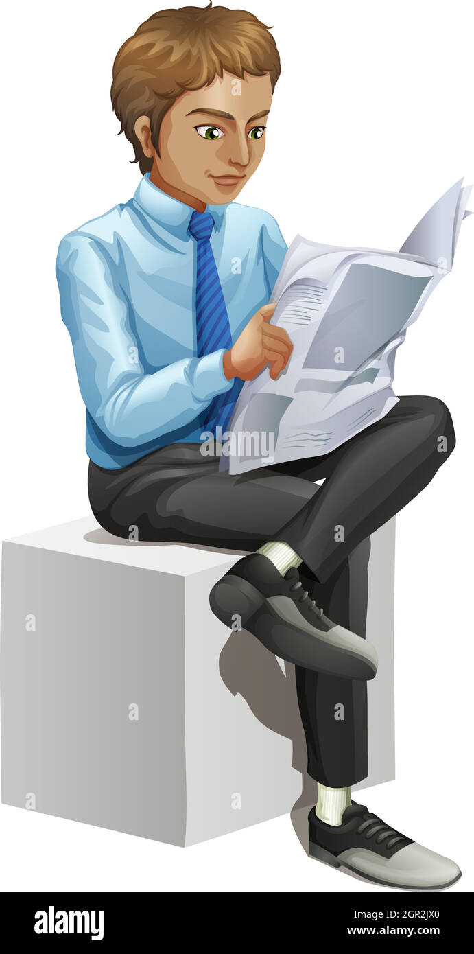 A man sitting down while reading a newspaper Stock Vector