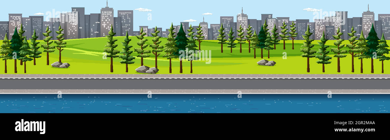 City nature park with river side landscape scene Stock Vector Image ...
