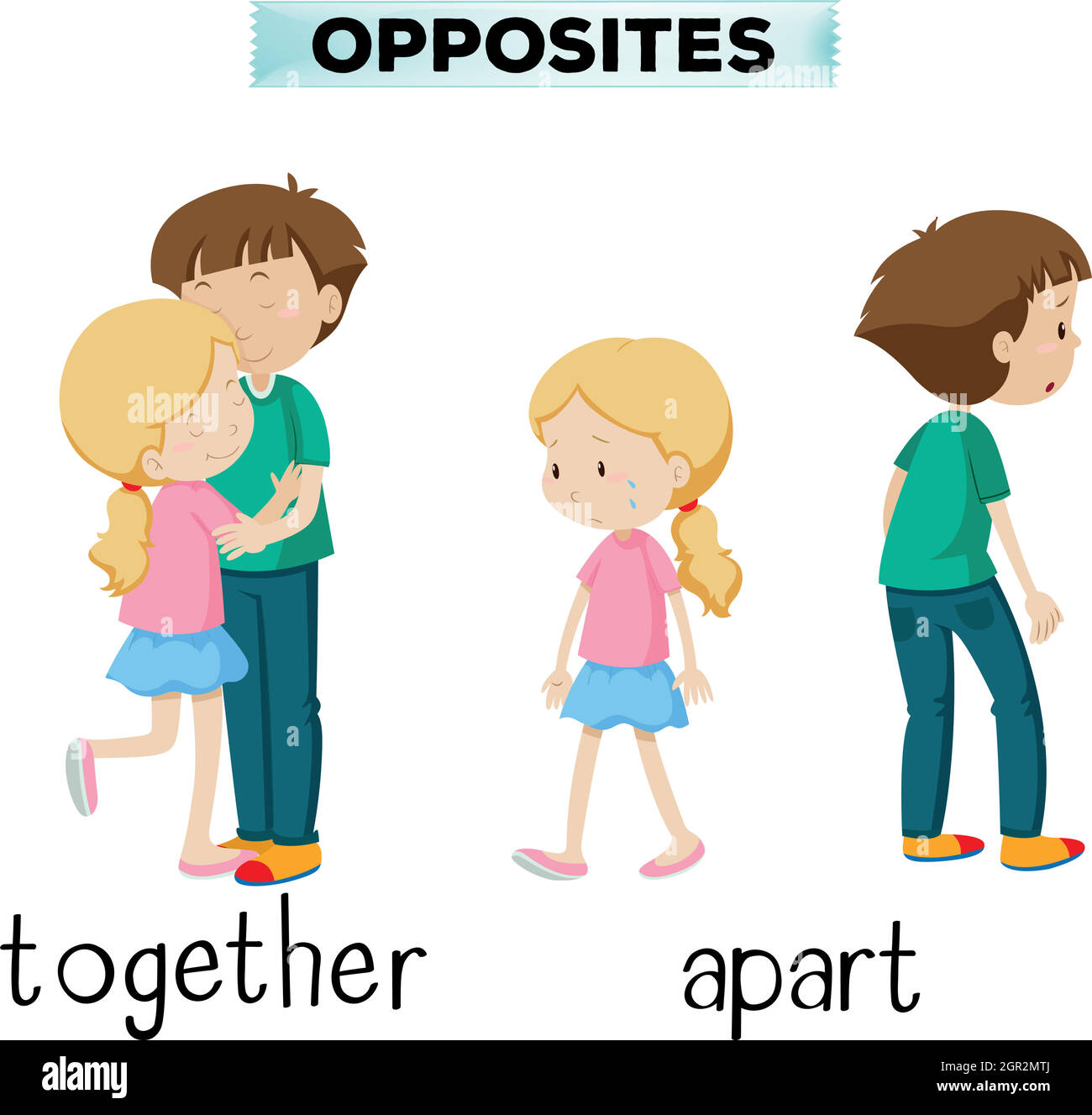Opposite words for together and apart Stock Vector