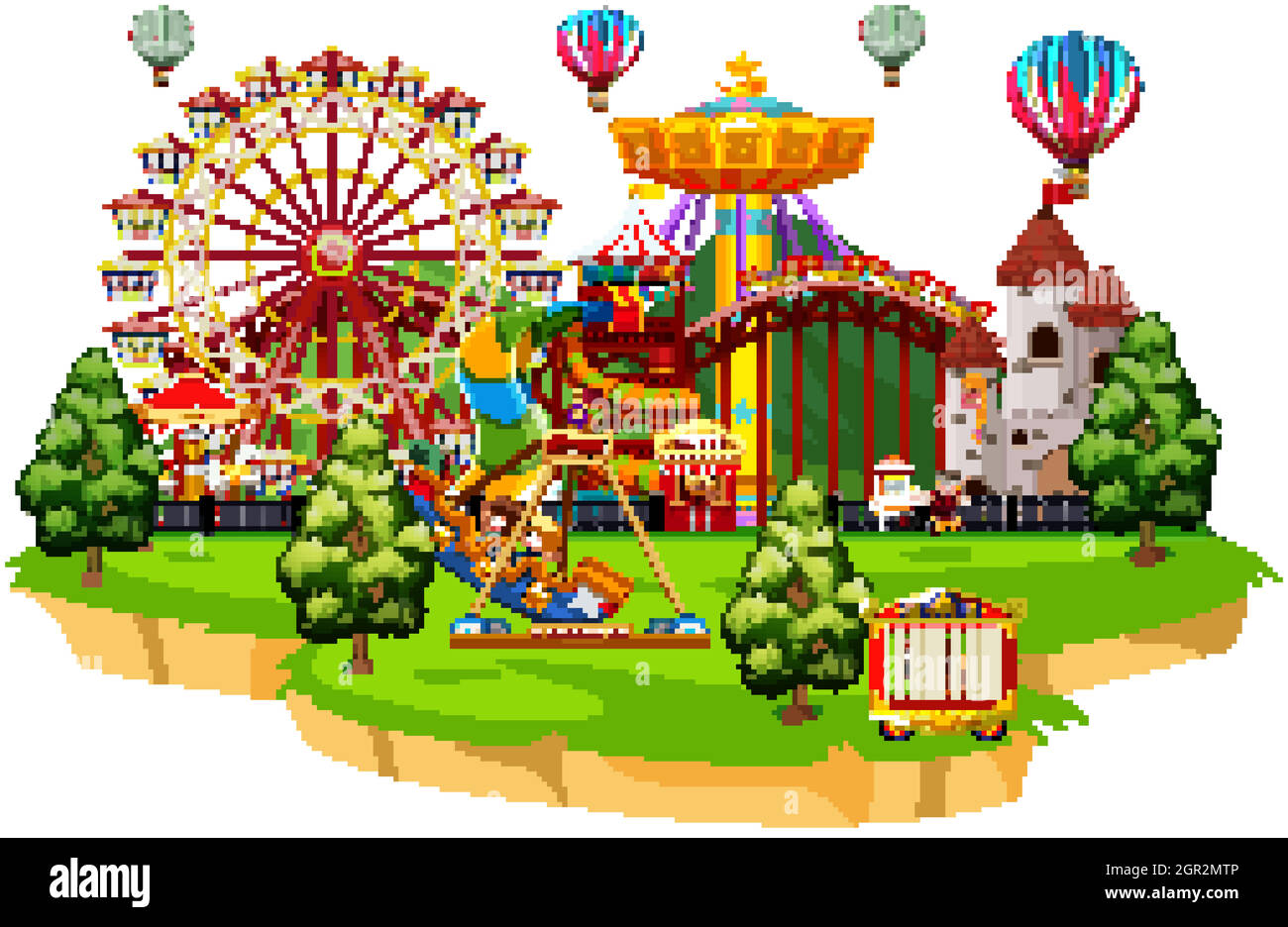 Scene with many children playing on the circus rides Stock Vector Image ...
