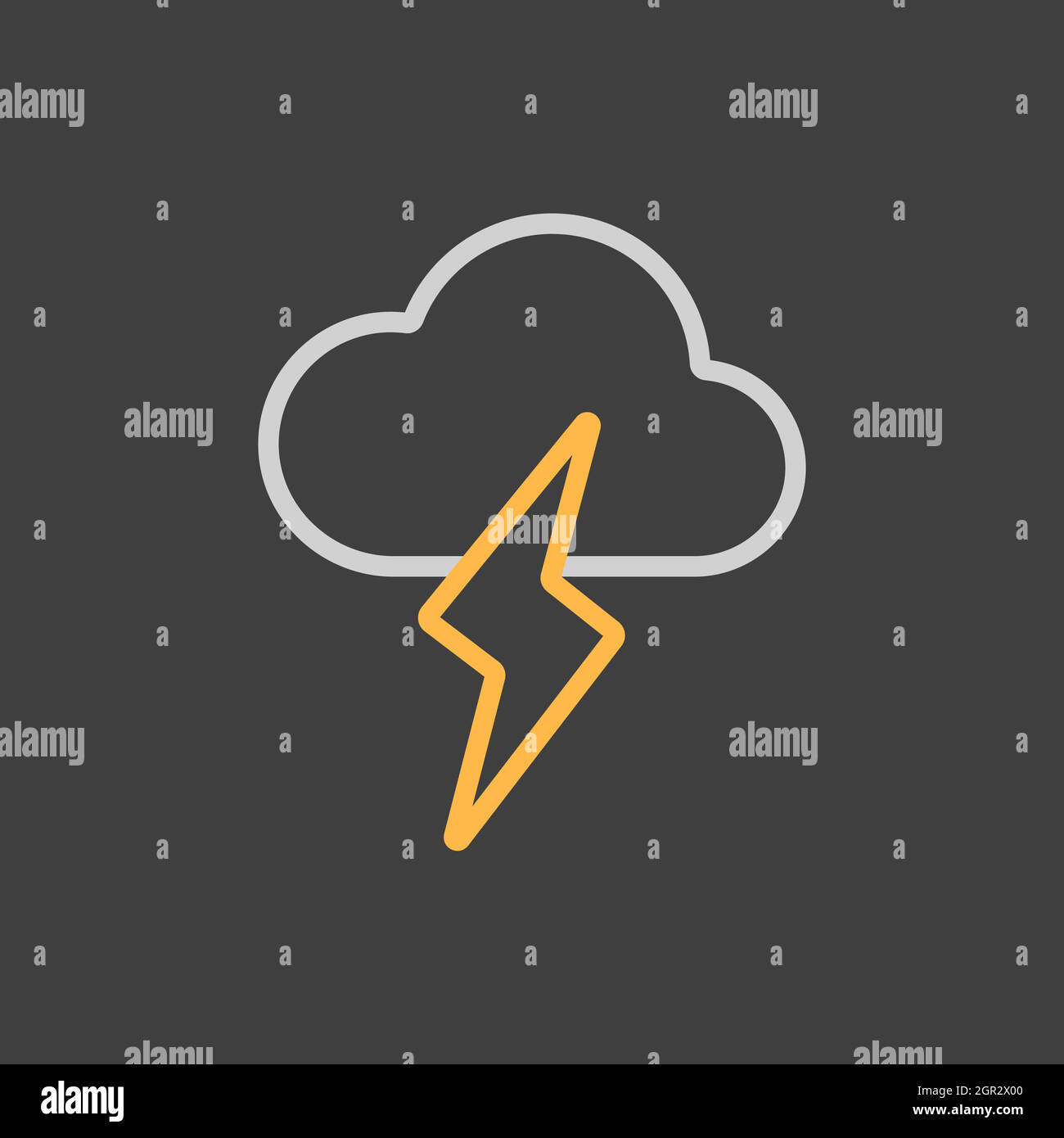 Cloud with lightning vector icon on dark background. Weather sign Stock ...