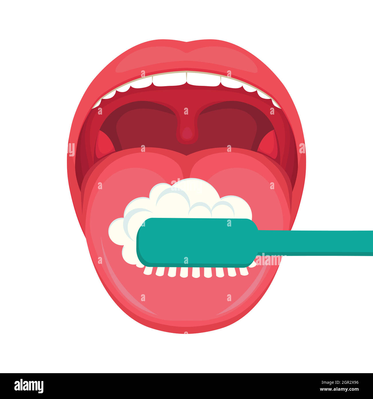 tongue hygiene, brush and toothbrush Stock Vector