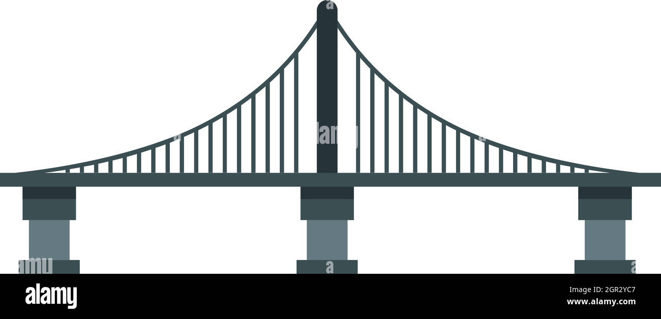 Cable stayed bridge icon, flat style Stock Vector