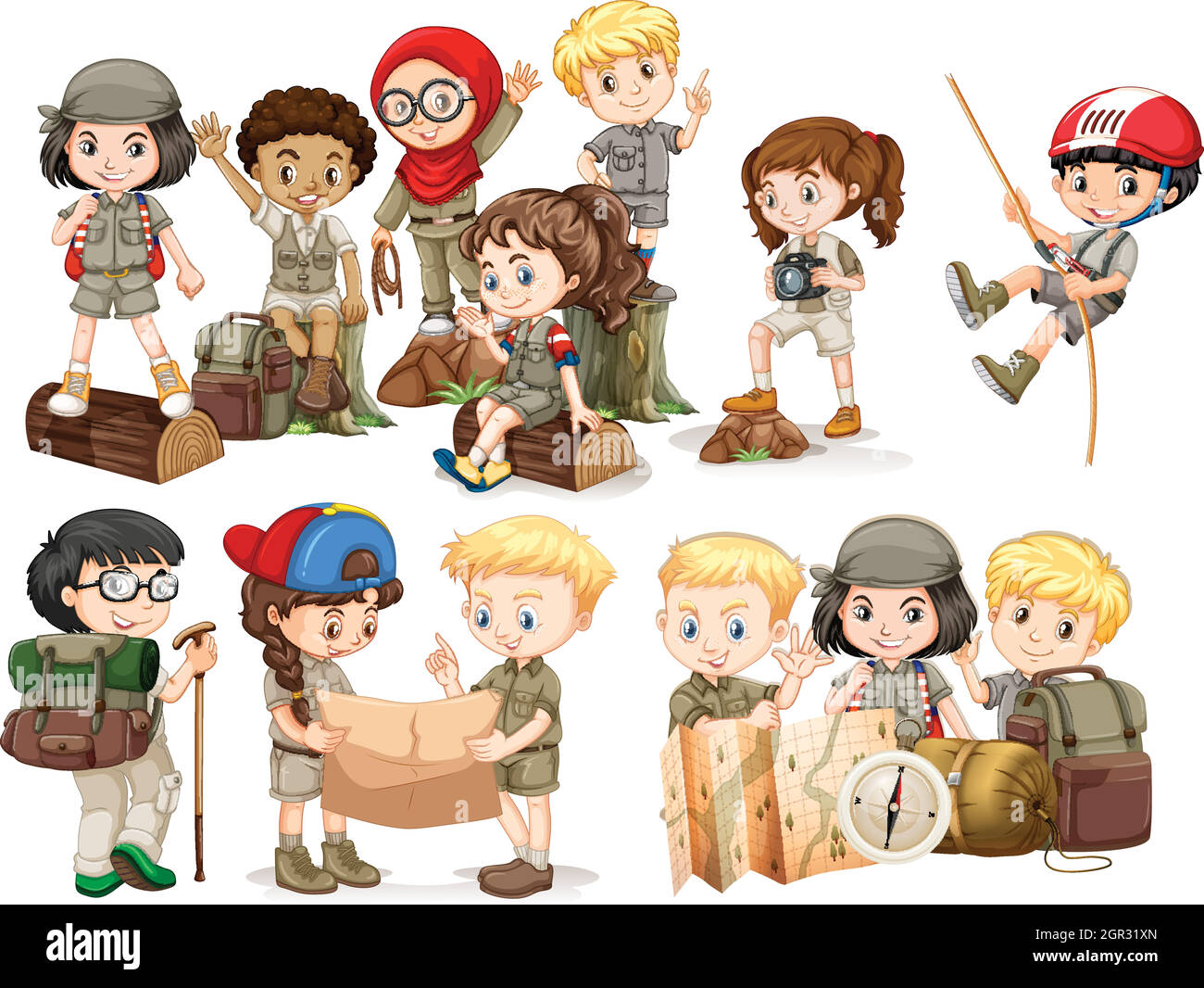 Boys and girls in camping outfit Stock Vector Image & Art - Alamy
