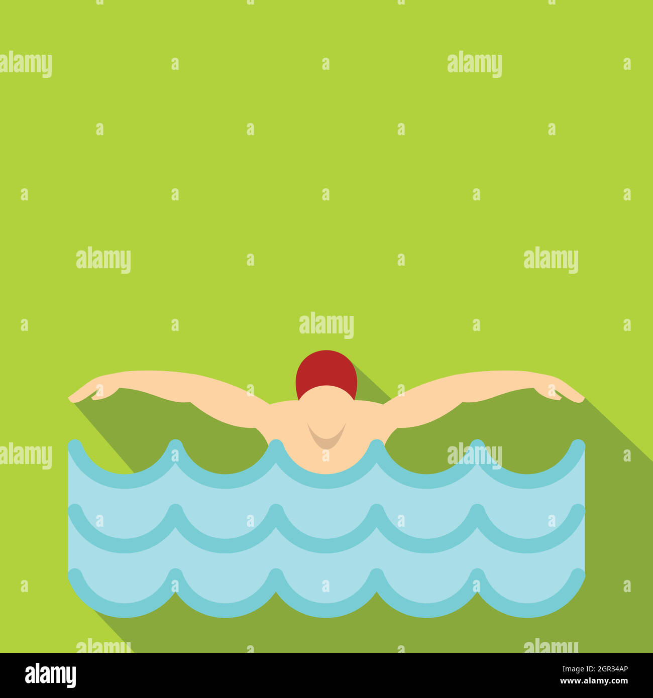 Man in red cap in swimming pool icon, flat style Stock Vector