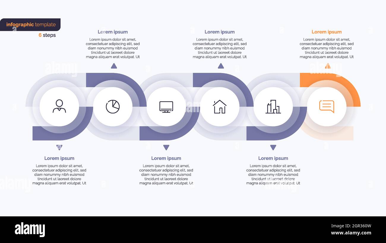 Six step business infographic design template. Vector illustration Stock Vector