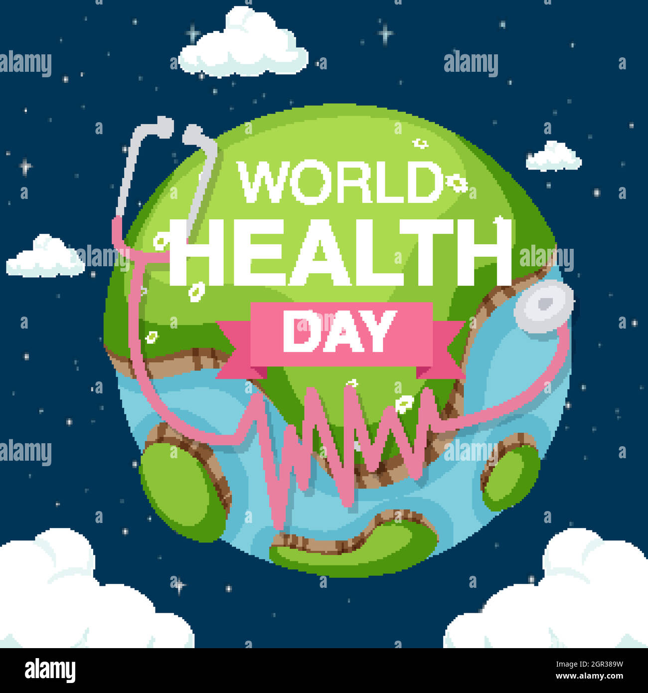 Poster design for world health day with earth in the sky background