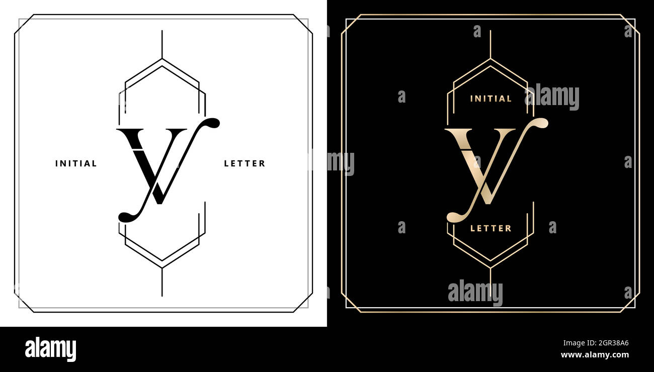 YV or VY initial letter and graphic name, YV or VY Monogram, for Wedding couple monogram, logo company and icon business, with black white colors and golds colors Stock Vector