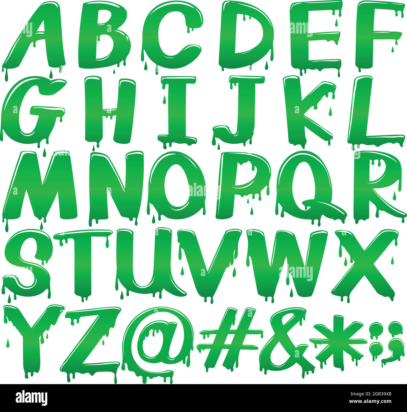 Letters of the alphabet in a melting green template Stock Vector