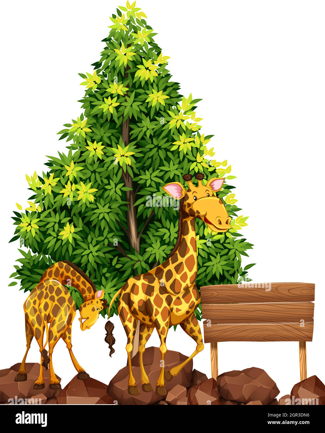 Two giraffes by the wooden sign Stock Vector