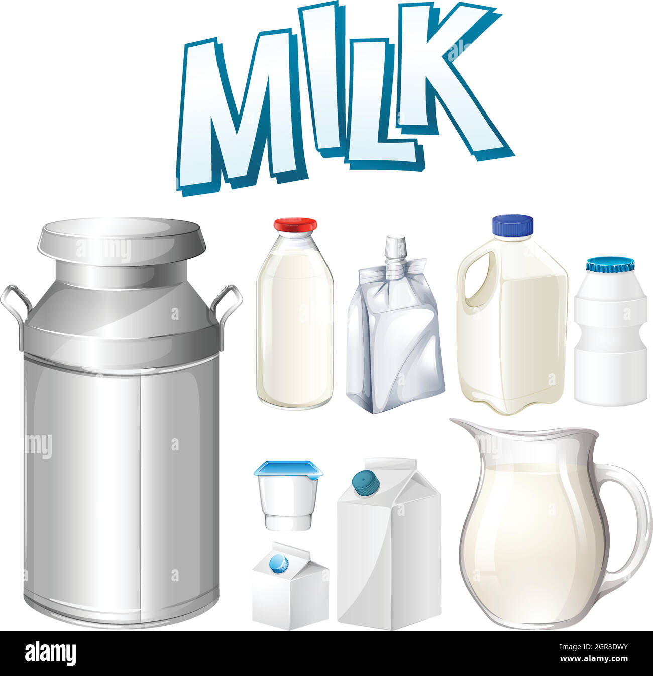 Different set of containers for milk Royalty Free Vector