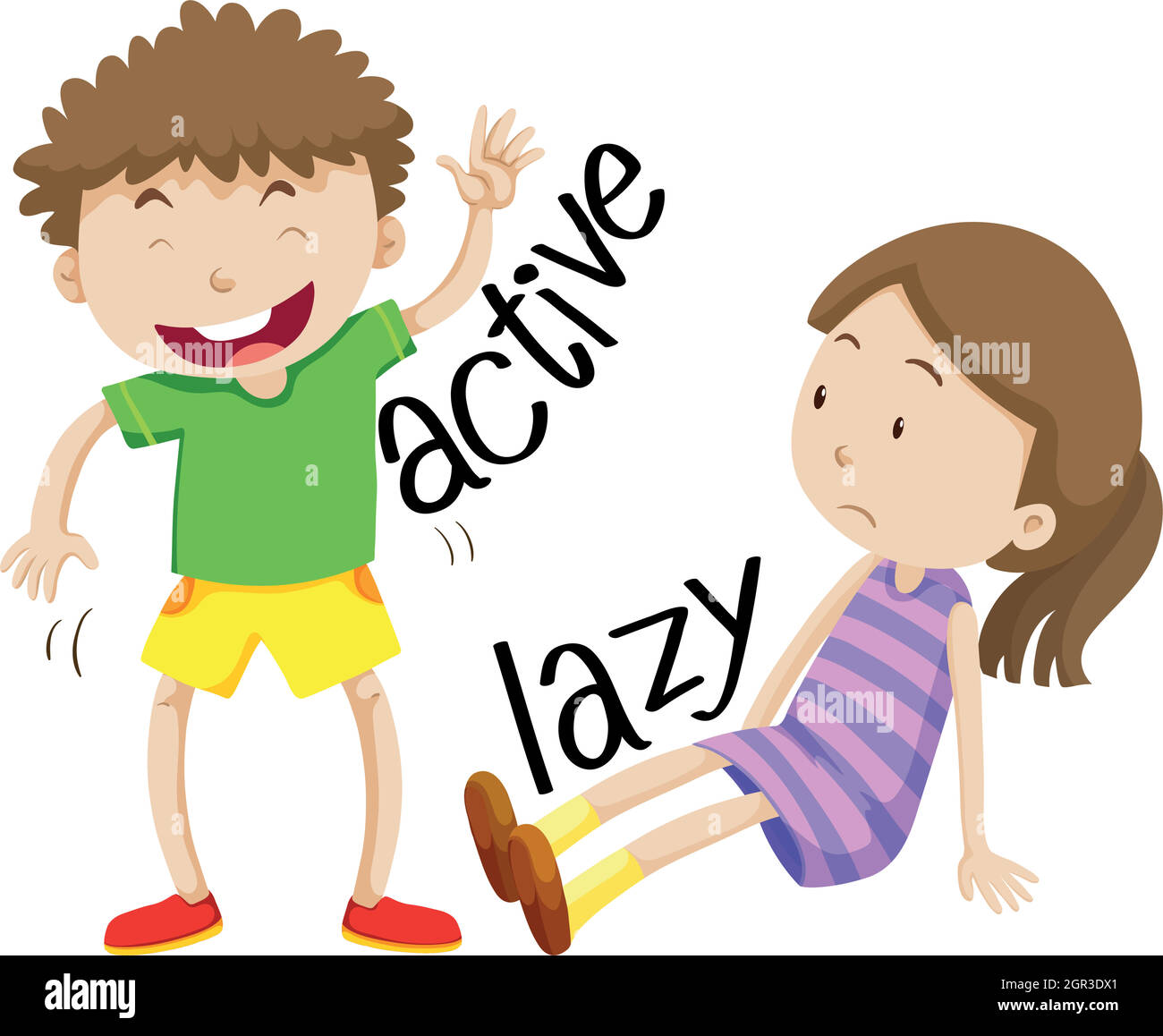 Active boy and lazy girl Stock Vector