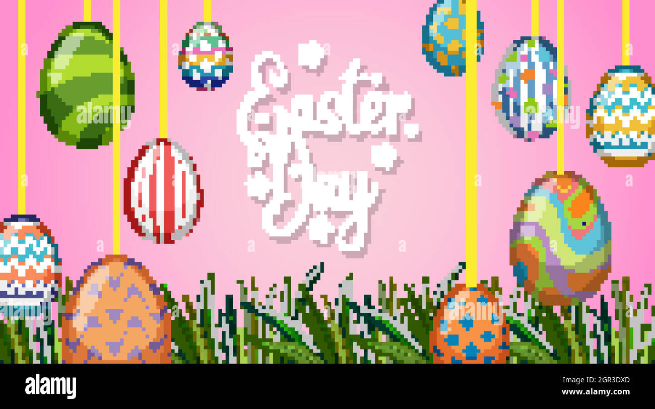 Poster design for easter with decorated eggs in the garden Stock Vector