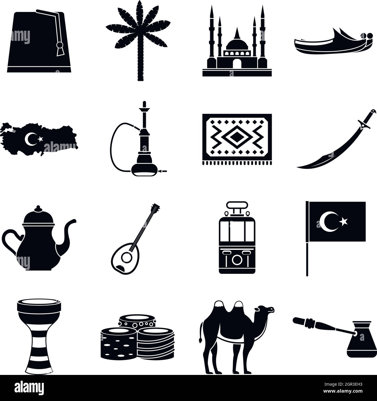 Turkey travel icons set, simple style Stock Vector