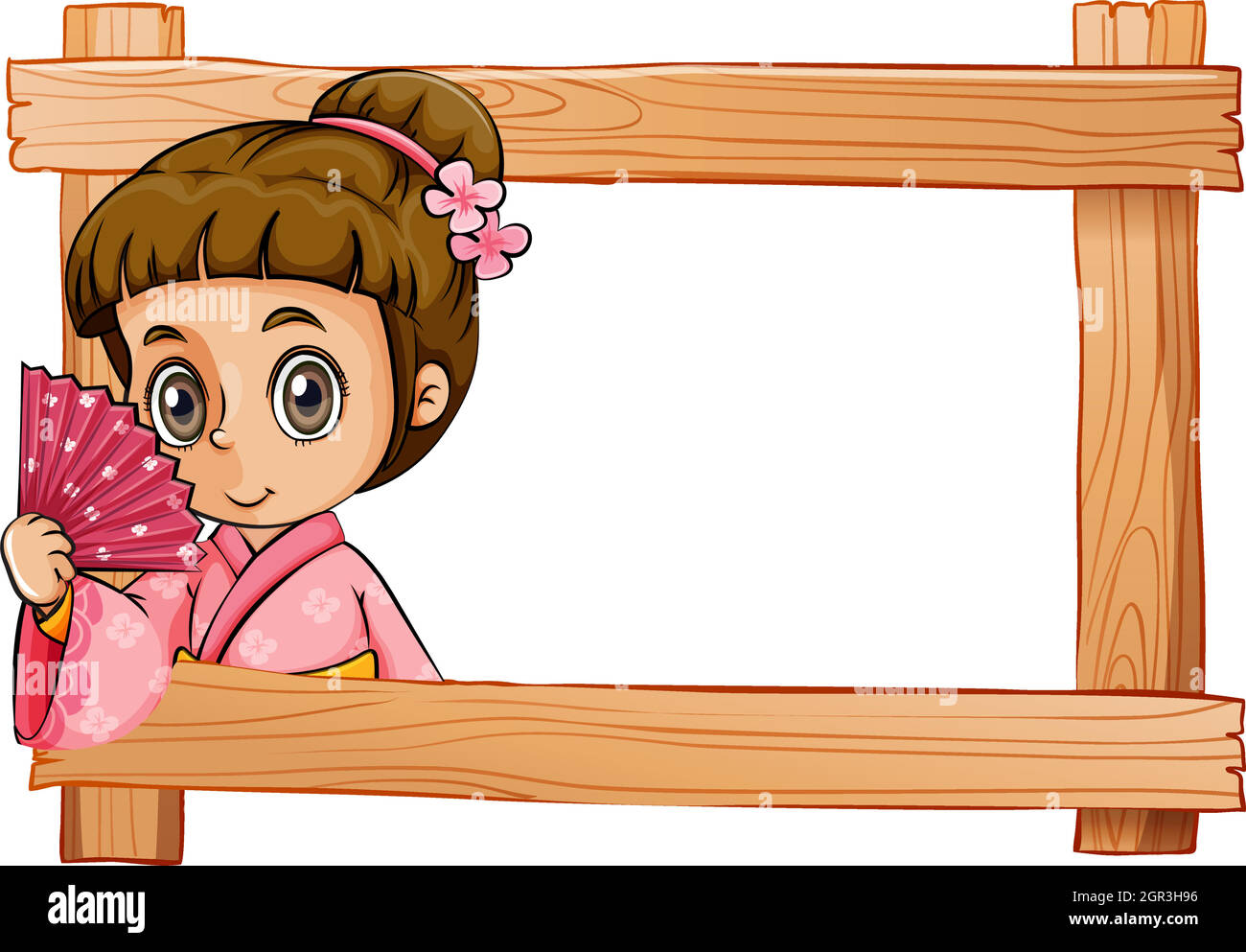 A wooden frame with a girl Stock Vector