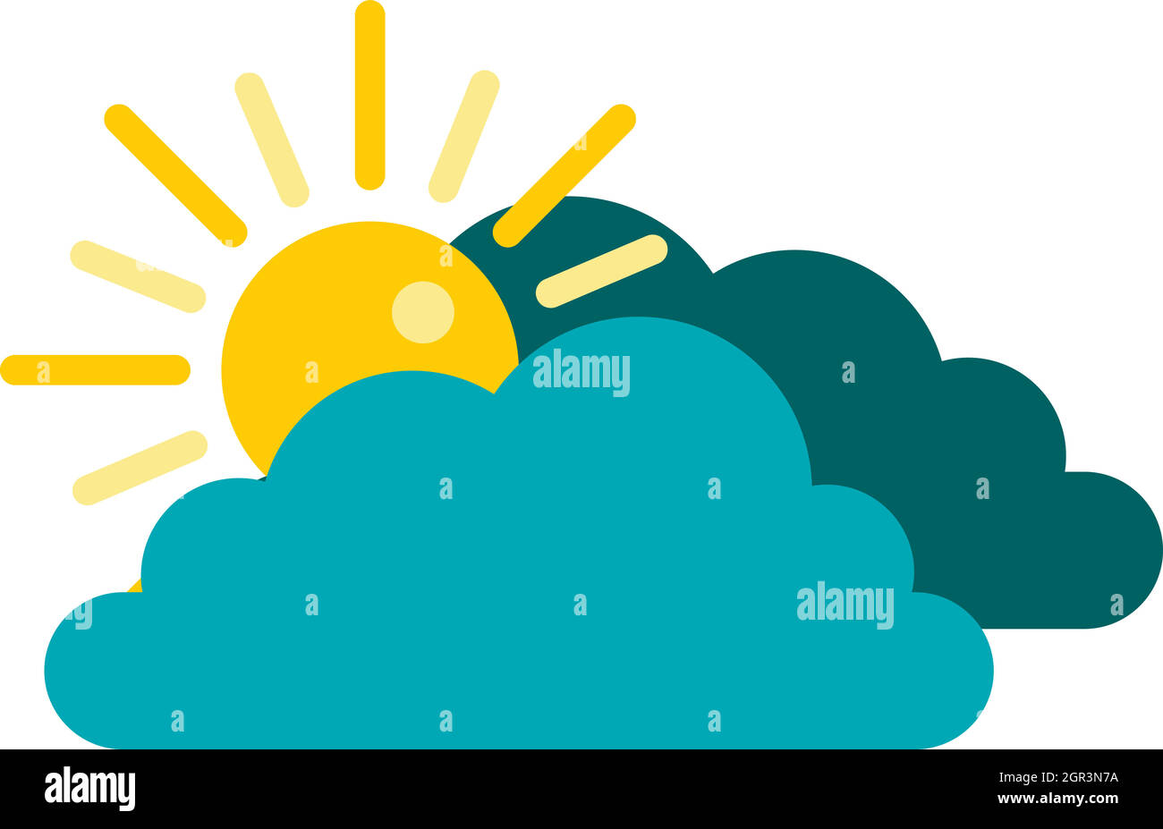 Sun behind clouds icon, flat style Stock Vector