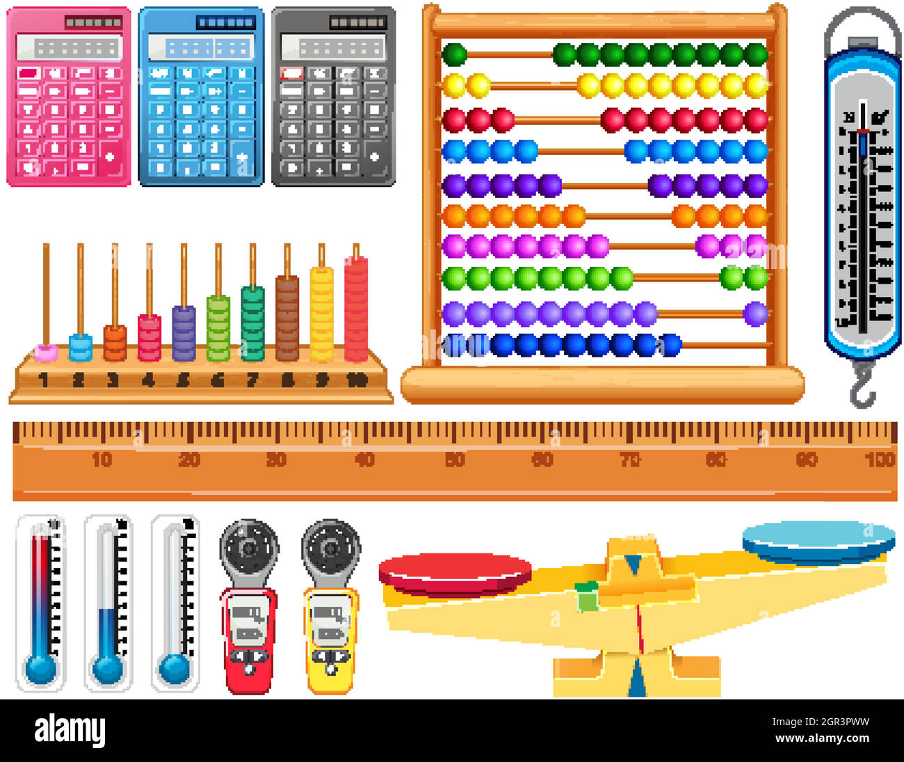 Large set of different measurement tools on white background Stock Vector