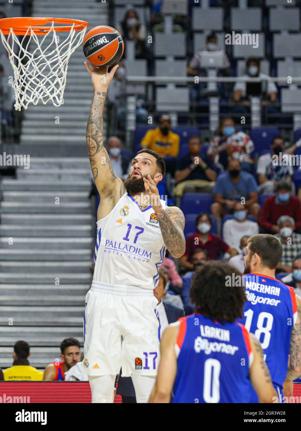 Madrid, Spain. 30th 2021; Madrid, Spain: Euroleague Basketball, Real Madrid versus Anadolu Efes Istanbul; Vincent Poirier of team Real Madrid scores for 2 points during the Matchday 1 between Real Madrid