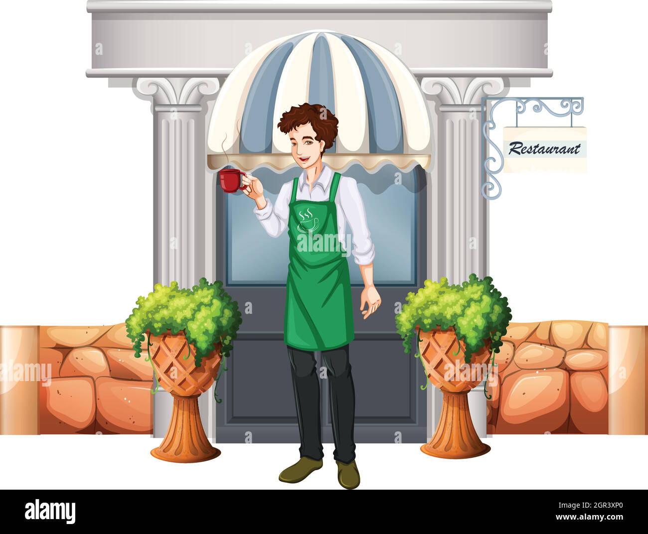 A barista outside the restaurant Stock Vector