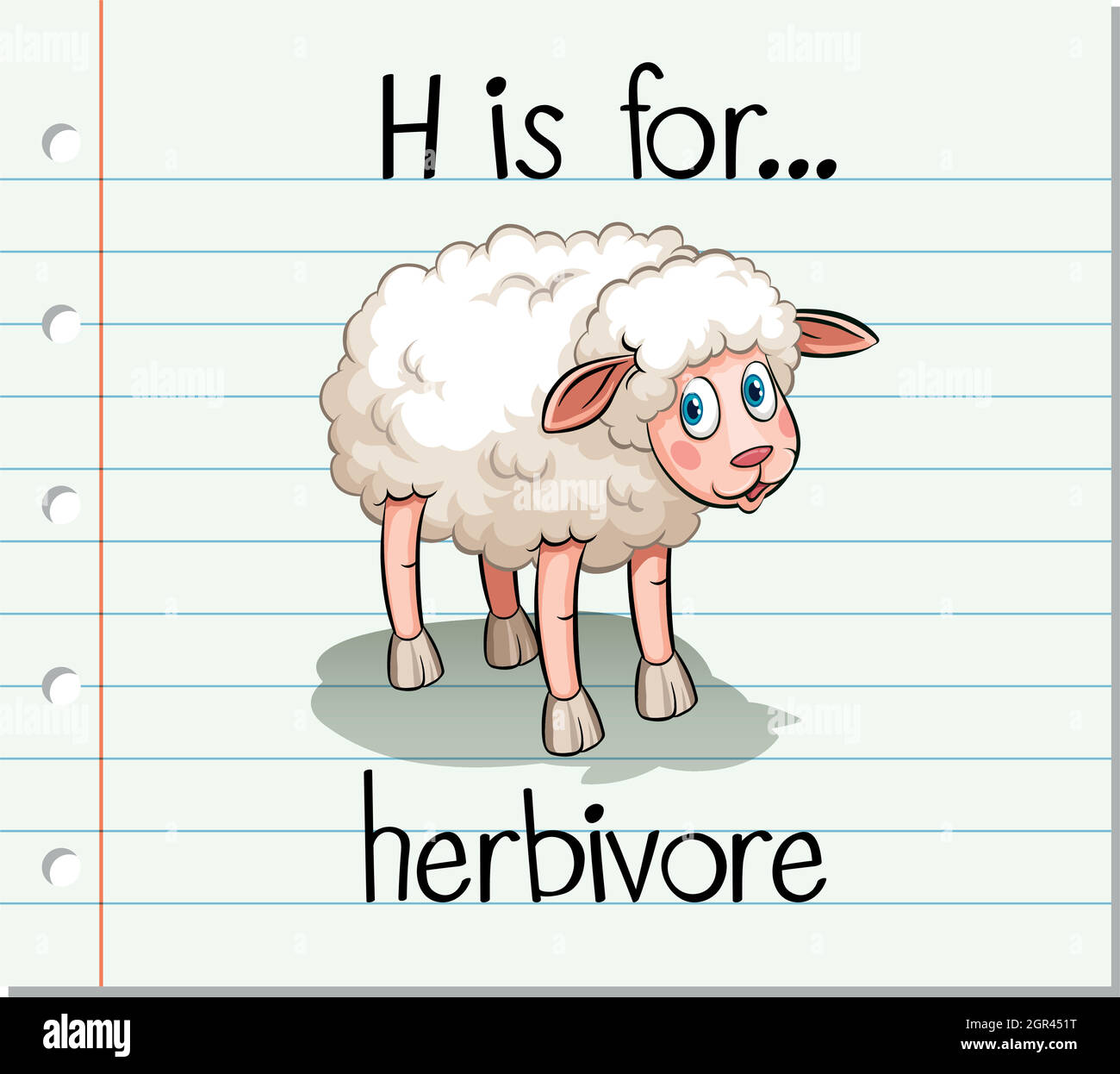 Flashcard letter H is for herbivore Stock Vector