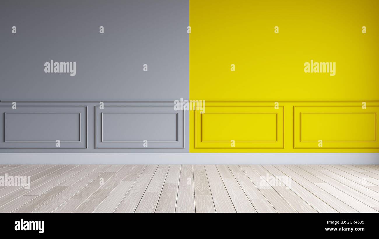 Modern Living Room .yellow And Gray Paint Wall Empty Room. Color Of The