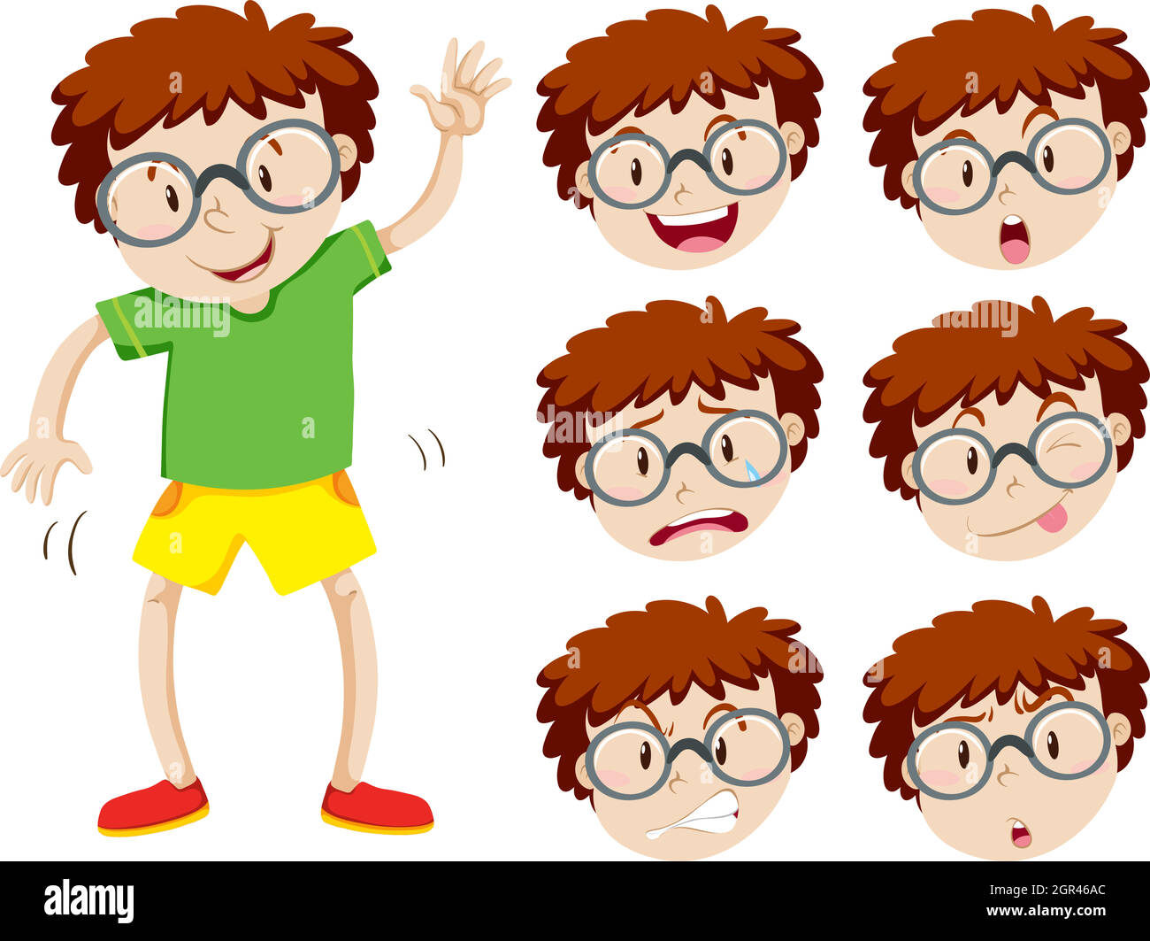 Boy with many facial expressions Stock Vector