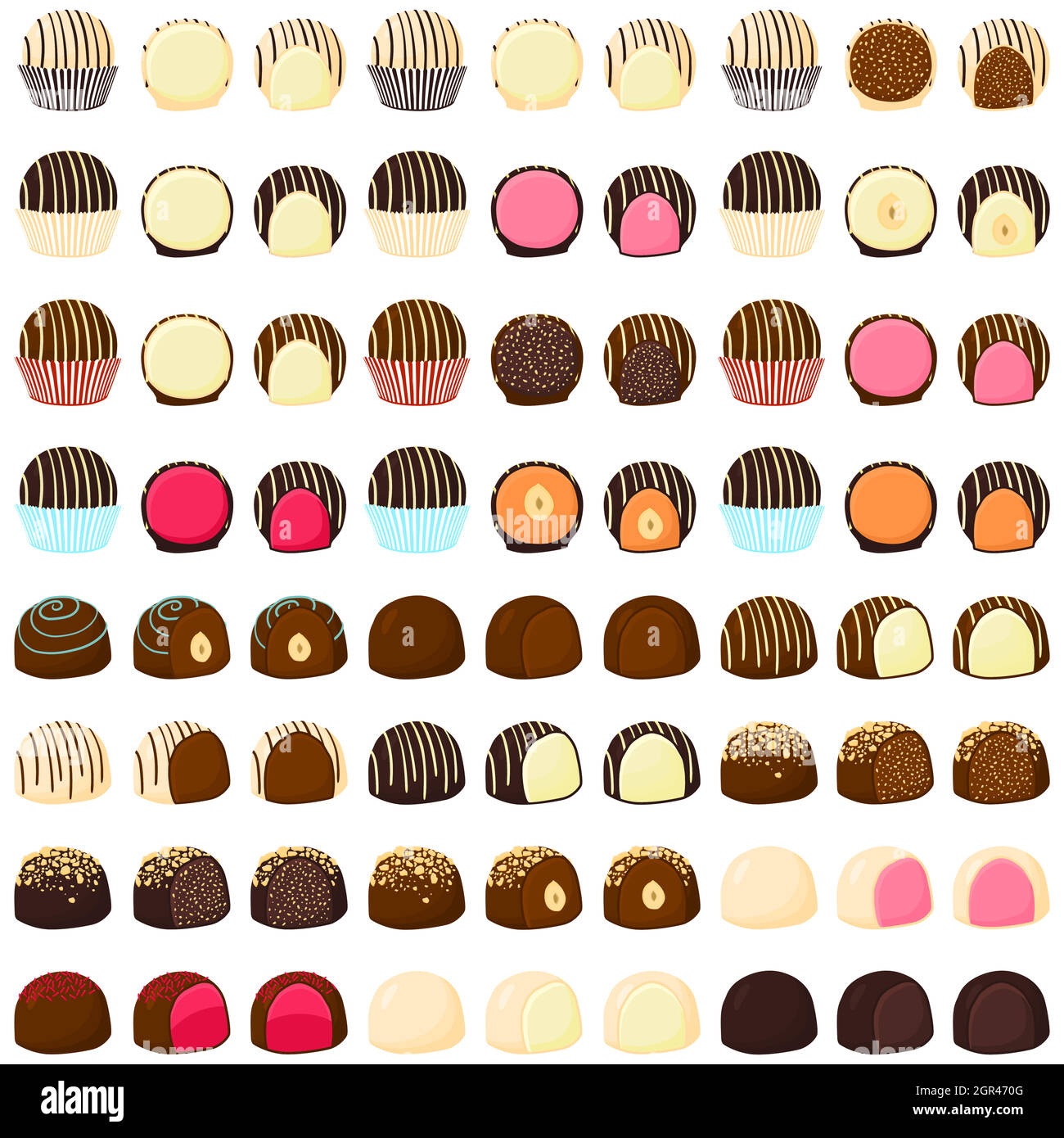 Illustration on theme beautiful big set sweet chocolate candy bonbon Stock Vector