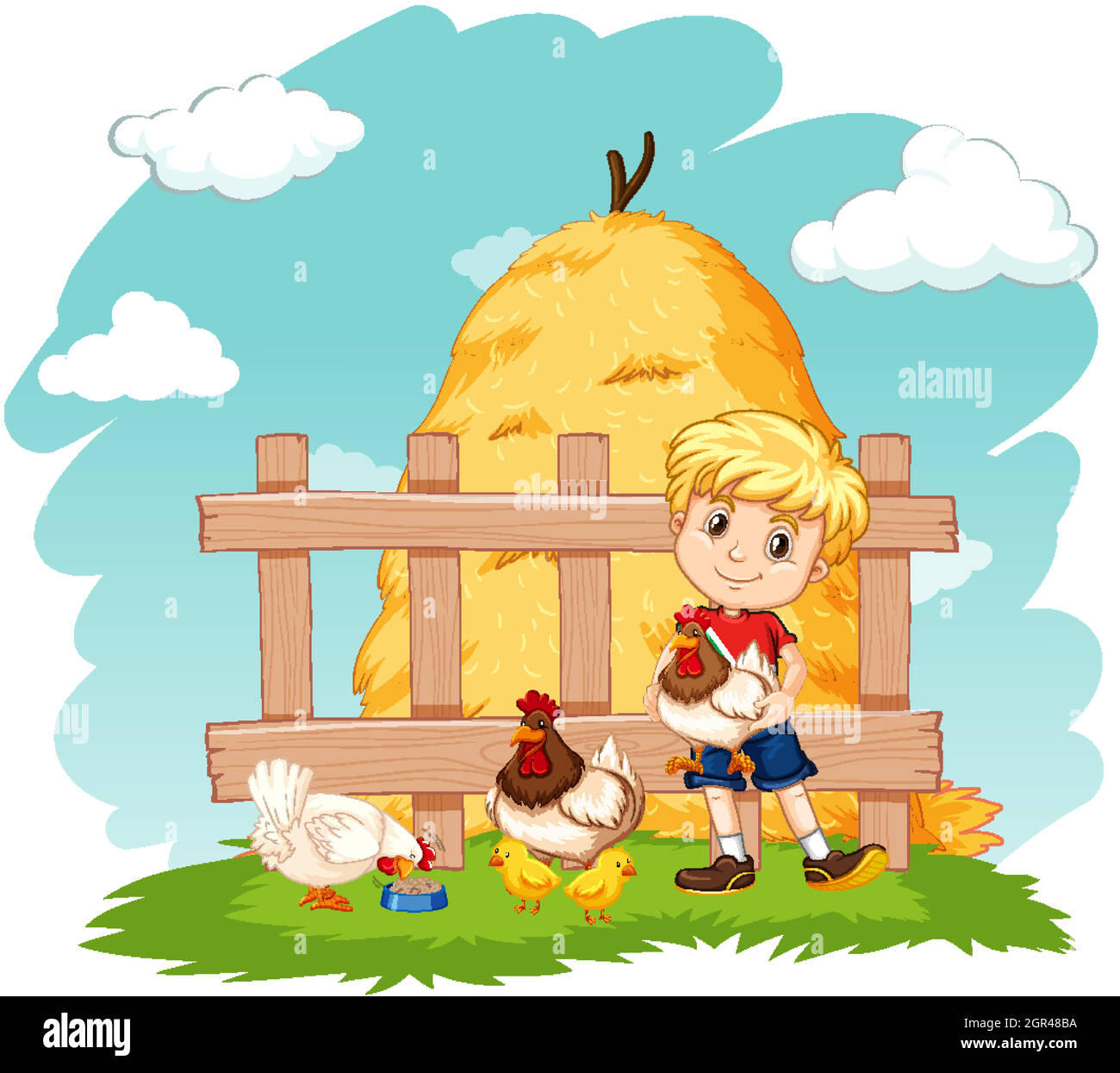 Scene with boy and many chickens on the farm Stock Vector Image & Art ...