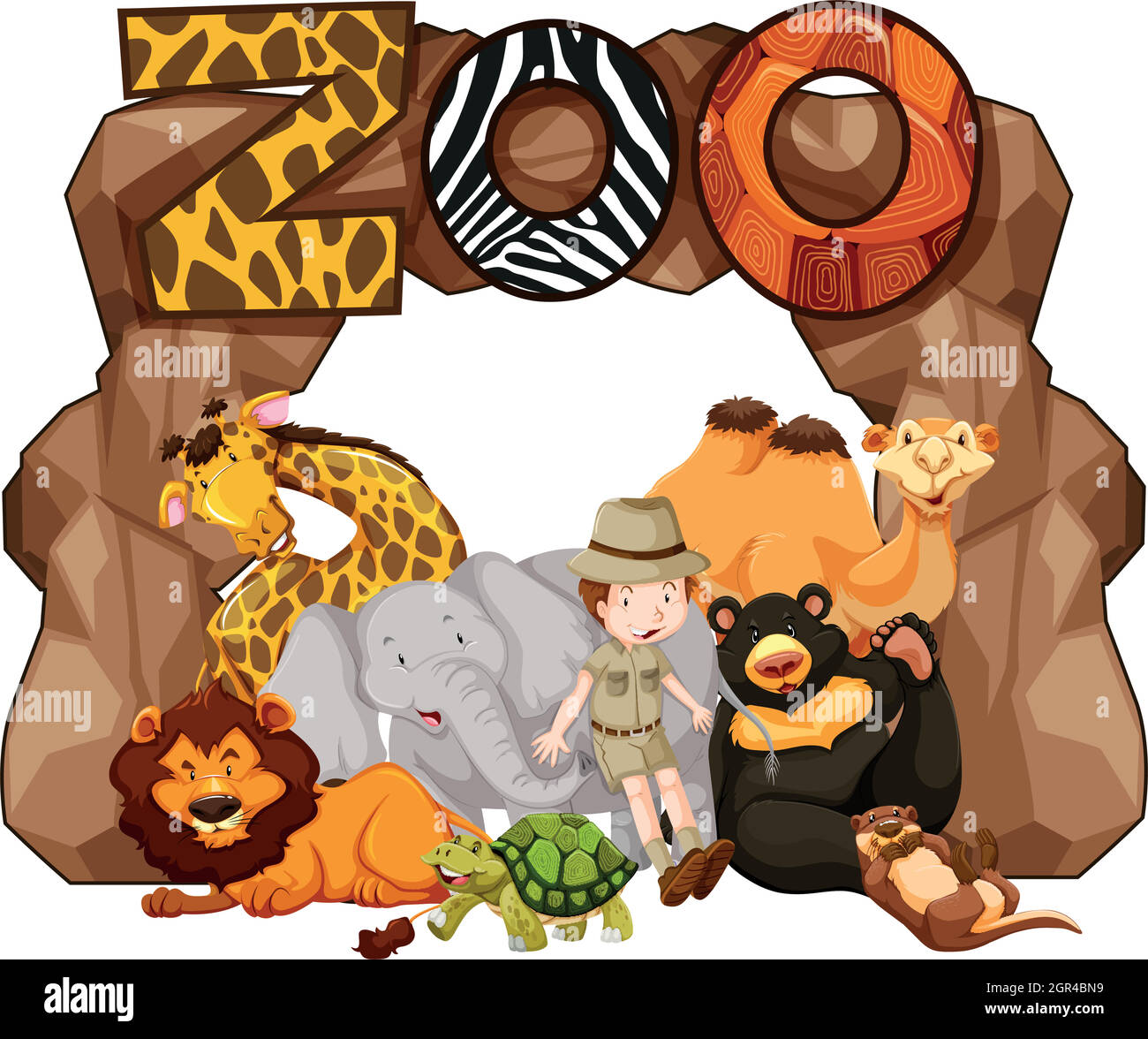 Zoo entrance with many wild animals Stock Vector